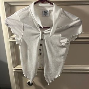 White cropped button up tee